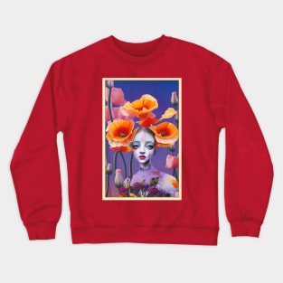 Floral art deco poppy flower painting of a girl in the Pop Surrealism style Crewneck Sweatshirt